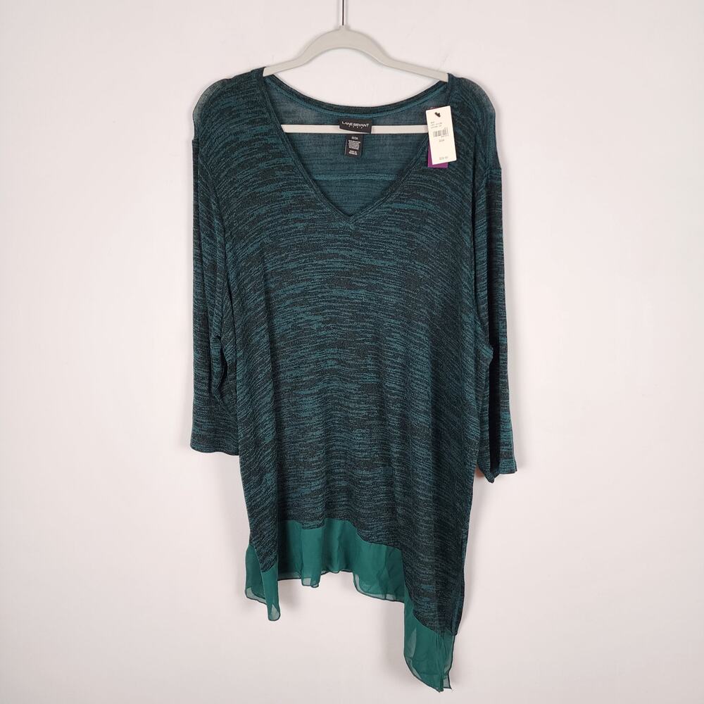 Lane Bryant Womens Lightweight Sweater Size 22/24 Green Asymmetric Chiffon Hem